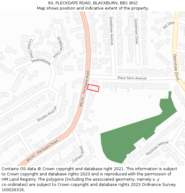 60, PLECKGATE ROAD, BLACKBURN, BB1 8NZ: Location map and indicative extent of plot