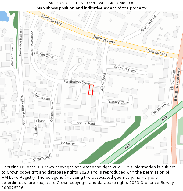 60, PONDHOLTON DRIVE, WITHAM, CM8 1QG: Location map and indicative extent of plot