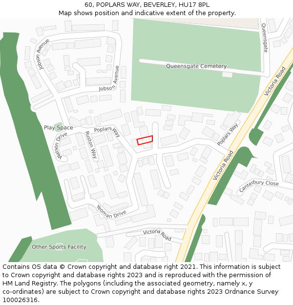 60, POPLARS WAY, BEVERLEY, HU17 8PL: Location map and indicative extent of plot