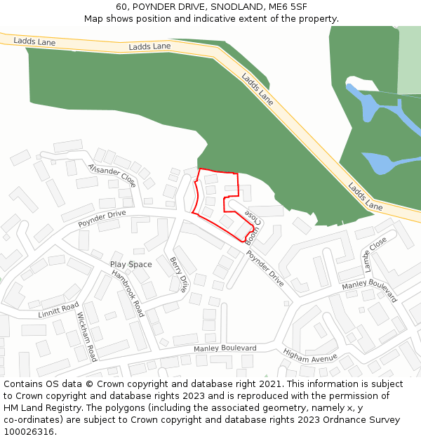 60, POYNDER DRIVE, SNODLAND, ME6 5SF: Location map and indicative extent of plot