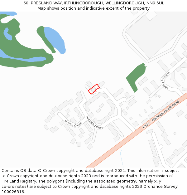 60, PRESLAND WAY, IRTHLINGBOROUGH, WELLINGBOROUGH, NN9 5UL: Location map and indicative extent of plot