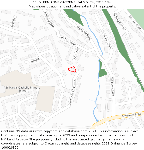 60, QUEEN ANNE GARDENS, FALMOUTH, TR11 4SW: Location map and indicative extent of plot