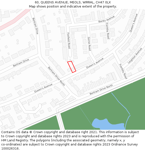 60, QUEENS AVENUE, MEOLS, WIRRAL, CH47 0LX: Location map and indicative extent of plot