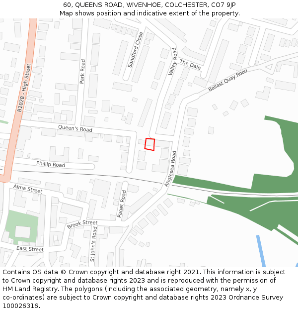 60, QUEENS ROAD, WIVENHOE, COLCHESTER, CO7 9JP: Location map and indicative extent of plot