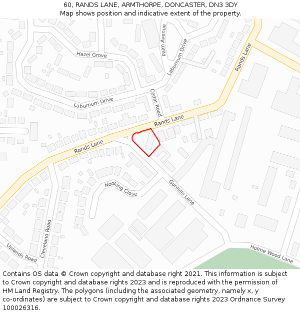 60, RANDS LANE, ARMTHORPE, DONCASTER, DN3 3DY: Location map and indicative extent of plot