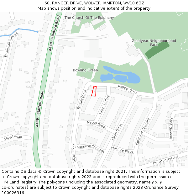 60, RANGER DRIVE, WOLVERHAMPTON, WV10 6BZ: Location map and indicative extent of plot