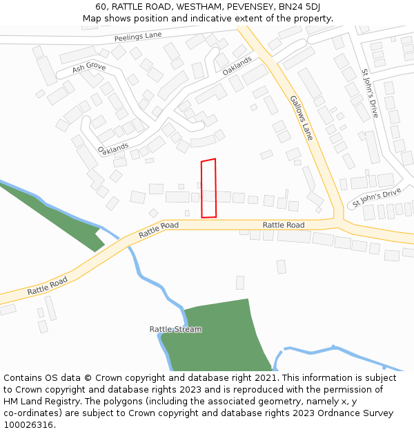 60, RATTLE ROAD, WESTHAM, PEVENSEY, BN24 5DJ: Location map and indicative extent of plot