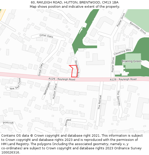 60, RAYLEIGH ROAD, HUTTON, BRENTWOOD, CM13 1BA: Location map and indicative extent of plot