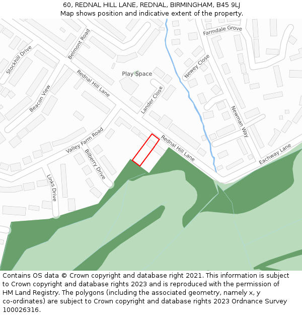 60, REDNAL HILL LANE, REDNAL, BIRMINGHAM, B45 9LJ: Location map and indicative extent of plot