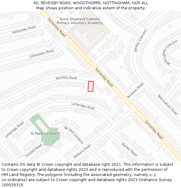 60, REVESBY ROAD, WOODTHORPE, NOTTINGHAM, NG5 4LL: Location map and indicative extent of plot