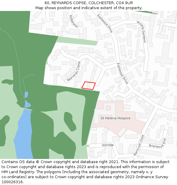 60, REYNARDS COPSE, COLCHESTER, CO4 9UR: Location map and indicative extent of plot