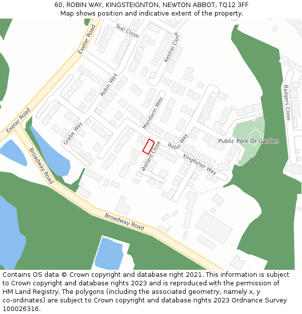 60, ROBIN WAY, KINGSTEIGNTON, NEWTON ABBOT, TQ12 3FF: Location map and indicative extent of plot