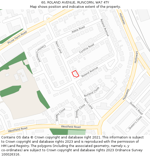 60, ROLAND AVENUE, RUNCORN, WA7 4TY: Location map and indicative extent of plot