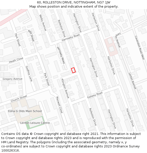 60, ROLLESTON DRIVE, NOTTINGHAM, NG7 1JW: Location map and indicative extent of plot