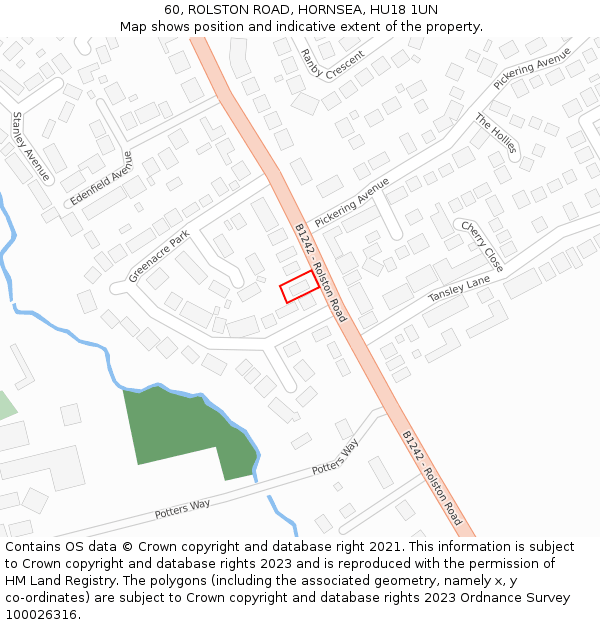 60, ROLSTON ROAD, HORNSEA, HU18 1UN: Location map and indicative extent of plot