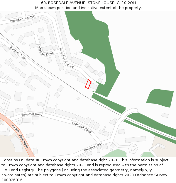 60, ROSEDALE AVENUE, STONEHOUSE, GL10 2QH: Location map and indicative extent of plot