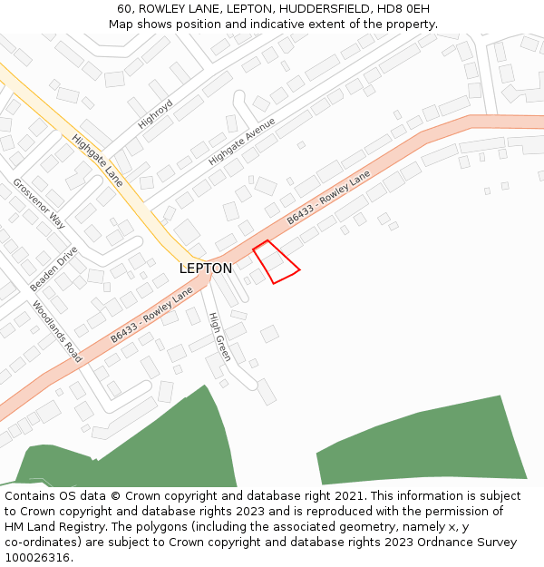 60, ROWLEY LANE, LEPTON, HUDDERSFIELD, HD8 0EH: Location map and indicative extent of plot