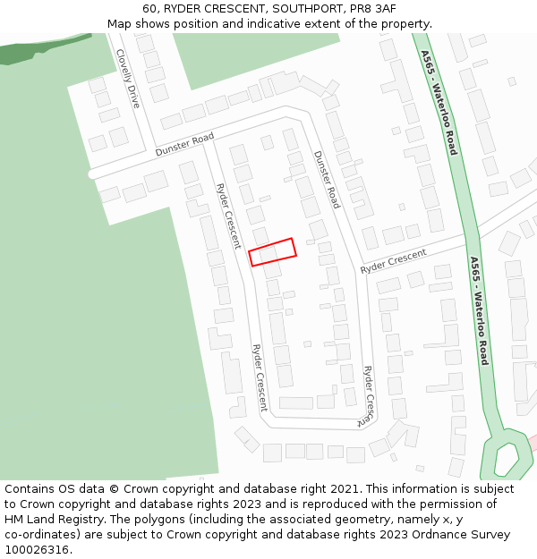 60, RYDER CRESCENT, SOUTHPORT, PR8 3AF: Location map and indicative extent of plot