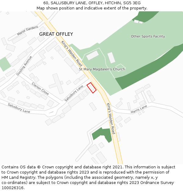 60, SALUSBURY LANE, OFFLEY, HITCHIN, SG5 3EG: Location map and indicative extent of plot