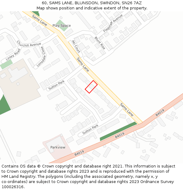 60, SAMS LANE, BLUNSDON, SWINDON, SN26 7AZ: Location map and indicative extent of plot