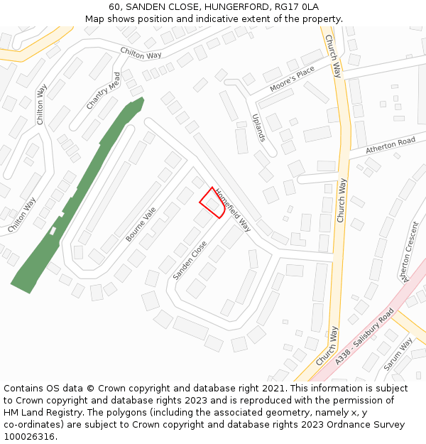 60, SANDEN CLOSE, HUNGERFORD, RG17 0LA: Location map and indicative extent of plot