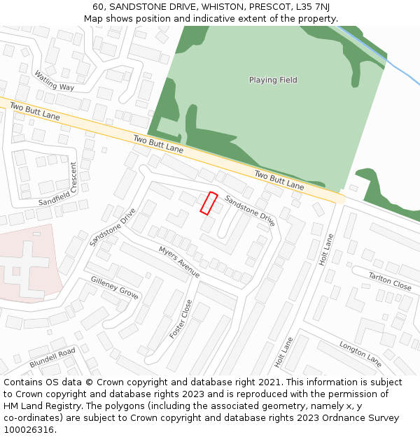 60, SANDSTONE DRIVE, WHISTON, PRESCOT, L35 7NJ: Location map and indicative extent of plot