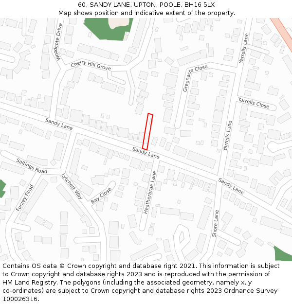 60, SANDY LANE, UPTON, POOLE, BH16 5LX: Location map and indicative extent of plot