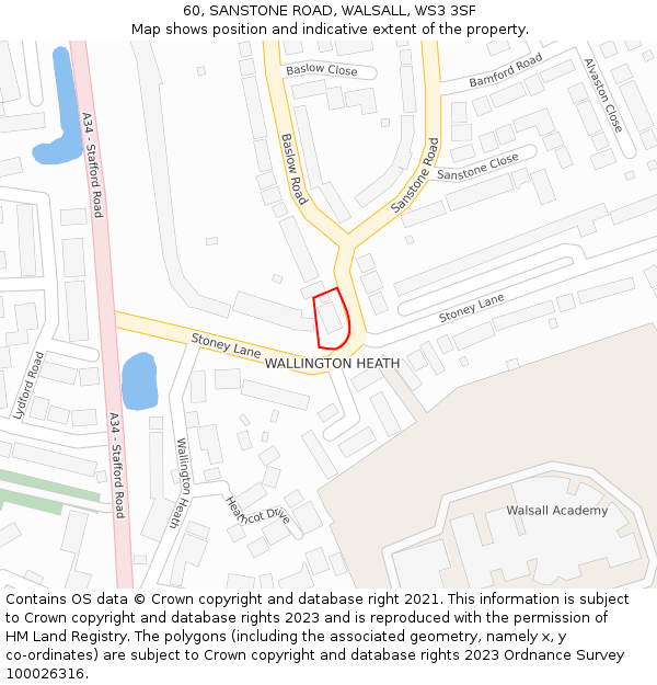 60, SANSTONE ROAD, WALSALL, WS3 3SF: Location map and indicative extent of plot