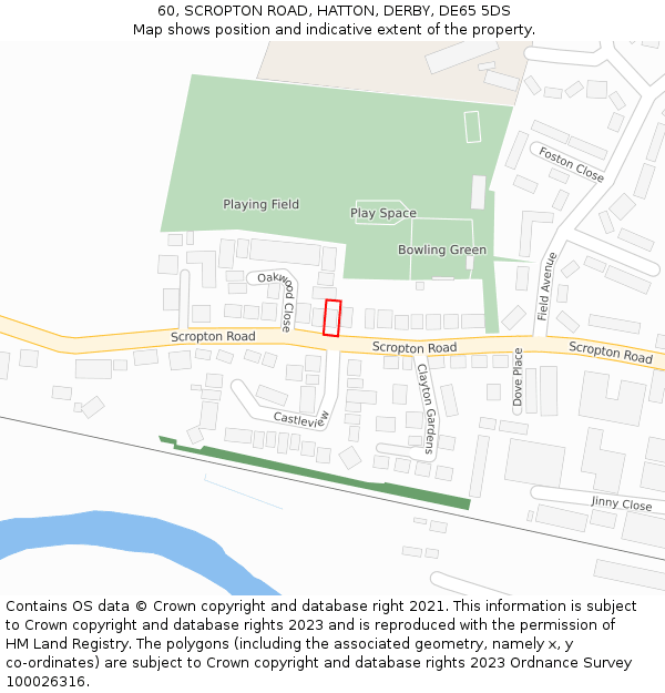 60, SCROPTON ROAD, HATTON, DERBY, DE65 5DS: Location map and indicative extent of plot