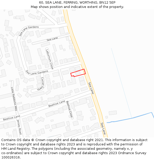 60, SEA LANE, FERRING, WORTHING, BN12 5EP: Location map and indicative extent of plot