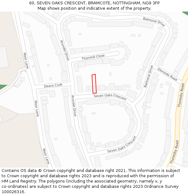 60, SEVEN OAKS CRESCENT, BRAMCOTE, NOTTINGHAM, NG9 3FP: Location map and indicative extent of plot