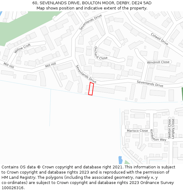 60, SEVENLANDS DRIVE, BOULTON MOOR, DERBY, DE24 5AD: Location map and indicative extent of plot