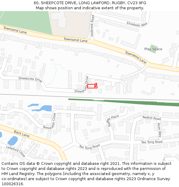 60, SHEEPCOTE DRIVE, LONG LAWFORD, RUGBY, CV23 9FG: Location map and indicative extent of plot