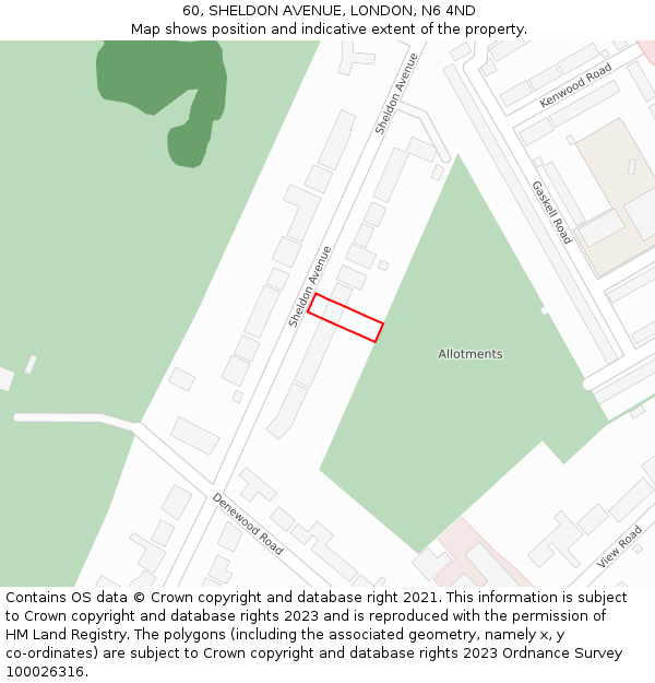 60, SHELDON AVENUE, LONDON, N6 4ND: Location map and indicative extent of plot