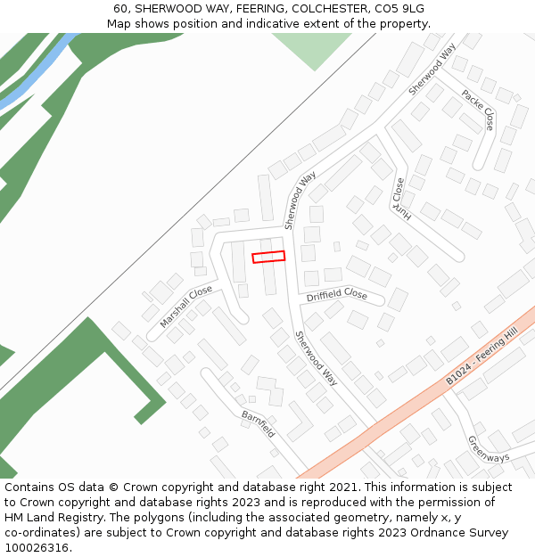 60, SHERWOOD WAY, FEERING, COLCHESTER, CO5 9LG: Location map and indicative extent of plot