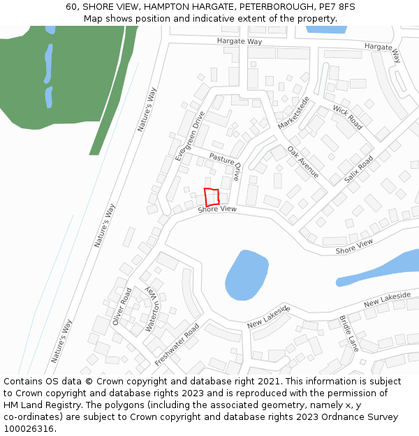 60, SHORE VIEW, HAMPTON HARGATE, PETERBOROUGH, PE7 8FS: Location map and indicative extent of plot