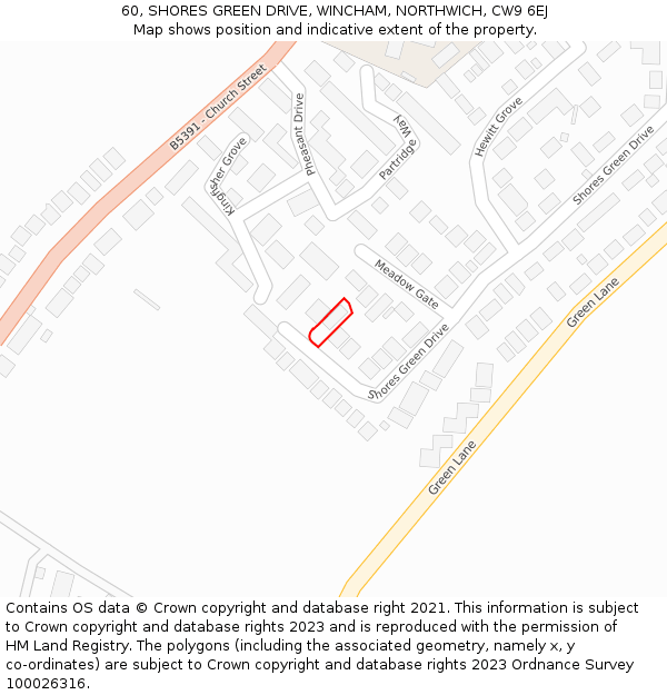 60, SHORES GREEN DRIVE, WINCHAM, NORTHWICH, CW9 6EJ: Location map and indicative extent of plot