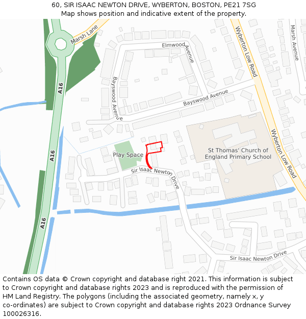 60, SIR ISAAC NEWTON DRIVE, WYBERTON, BOSTON, PE21 7SG: Location map and indicative extent of plot