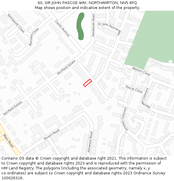 60, SIR JOHN PASCOE WAY, NORTHAMPTON, NN5 6PQ: Location map and indicative extent of plot