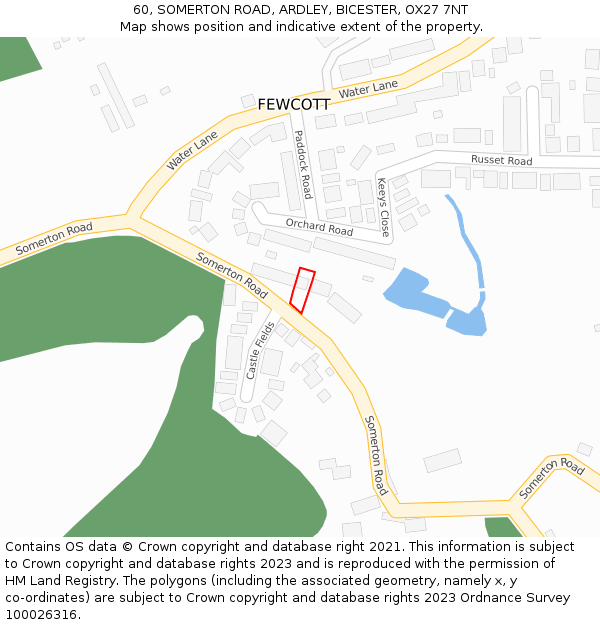60, SOMERTON ROAD, ARDLEY, BICESTER, OX27 7NT: Location map and indicative extent of plot
