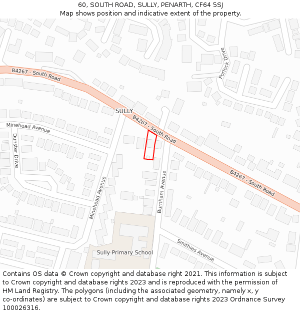 60, SOUTH ROAD, SULLY, PENARTH, CF64 5SJ: Location map and indicative extent of plot