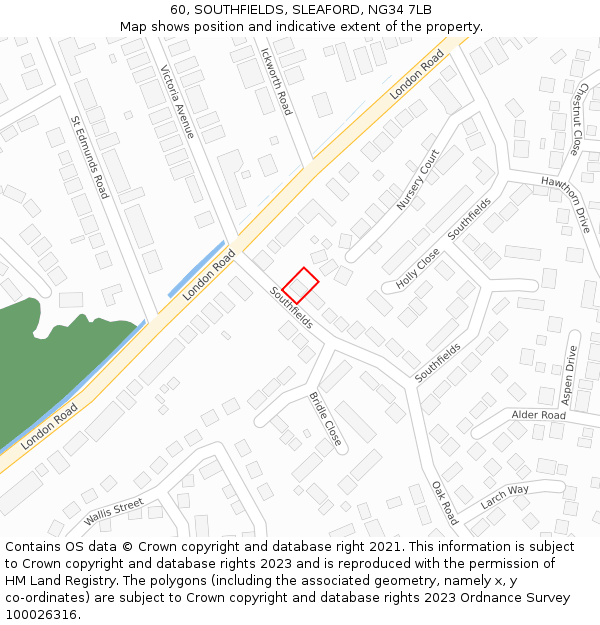 60, SOUTHFIELDS, SLEAFORD, NG34 7LB: Location map and indicative extent of plot