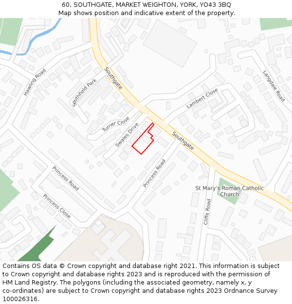 60, SOUTHGATE, MARKET WEIGHTON, YORK, YO43 3BQ: Location map and indicative extent of plot