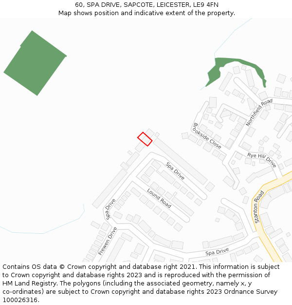 60, SPA DRIVE, SAPCOTE, LEICESTER, LE9 4FN: Location map and indicative extent of plot
