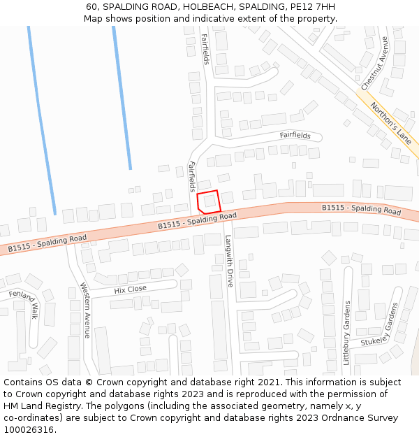 60, SPALDING ROAD, HOLBEACH, SPALDING, PE12 7HH: Location map and indicative extent of plot