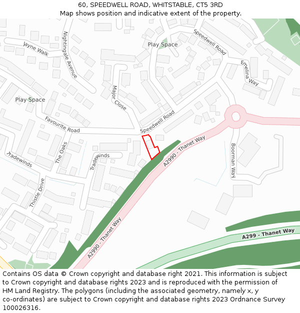 60, SPEEDWELL ROAD, WHITSTABLE, CT5 3RD: Location map and indicative extent of plot