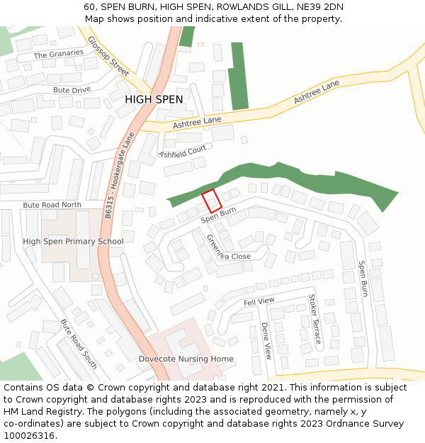 60, SPEN BURN, HIGH SPEN, ROWLANDS GILL, NE39 2DN: Location map and indicative extent of plot