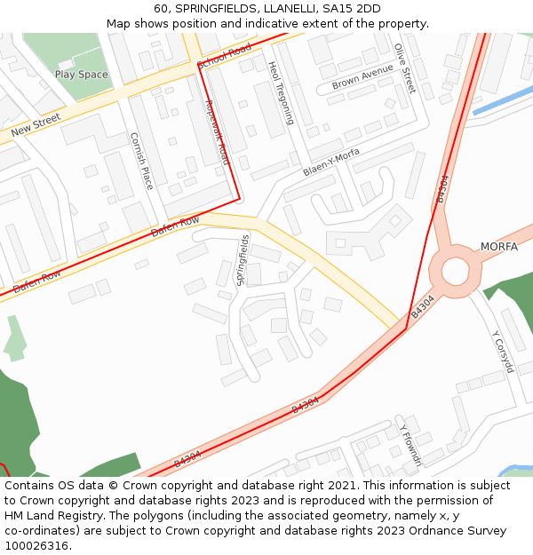 60, SPRINGFIELDS, LLANELLI, SA15 2DD: Location map and indicative extent of plot