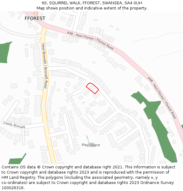 60, SQUIRREL WALK, FFOREST, SWANSEA, SA4 0UH: Location map and indicative extent of plot