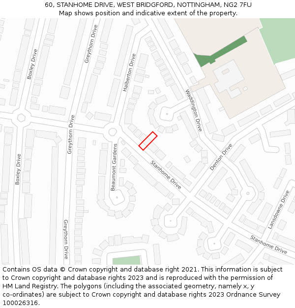 60, STANHOME DRIVE, WEST BRIDGFORD, NOTTINGHAM, NG2 7FU: Location map and indicative extent of plot